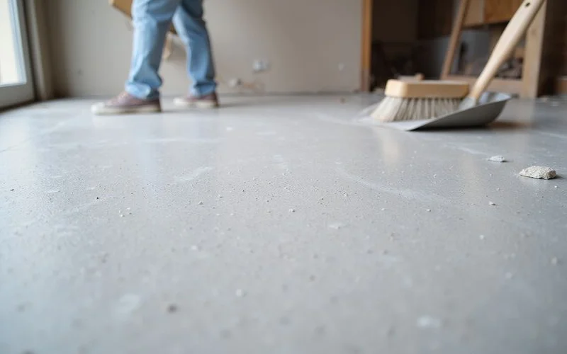 Clean prepared concrete surface ready for stain, showing open pores