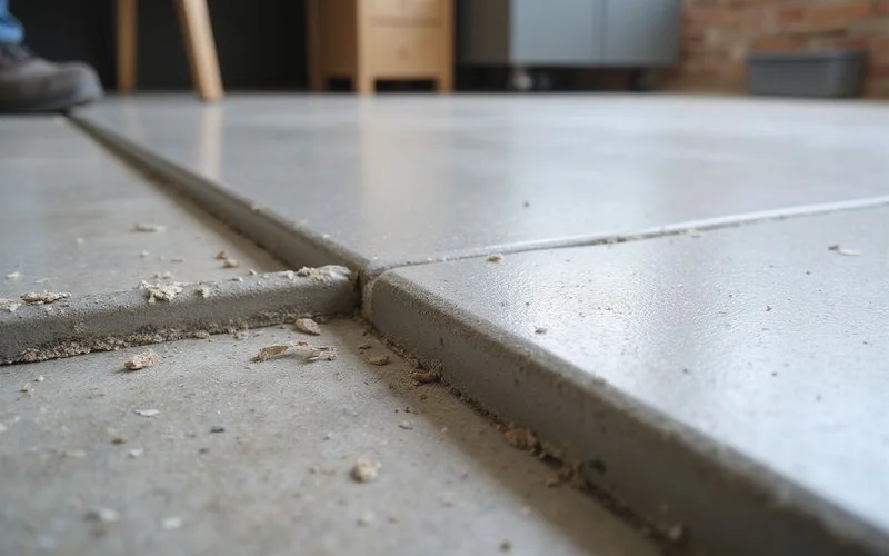 Close-up comparing an epoxy coating with a polished concrete surface