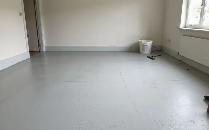 Freshly resurfaced concrete floor after an overlay