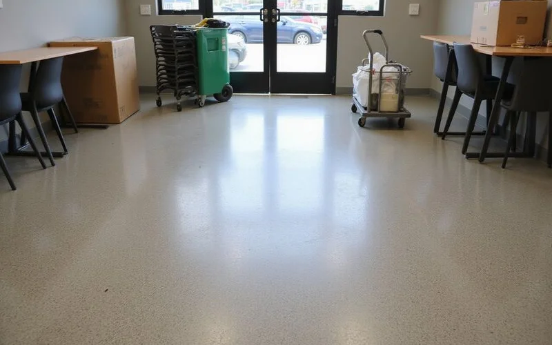 Polished concrete floor in a mid-size Austin commercial space