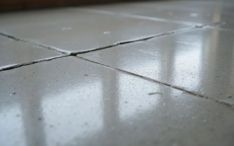 Polished concrete surface reflecting soft light, close-up