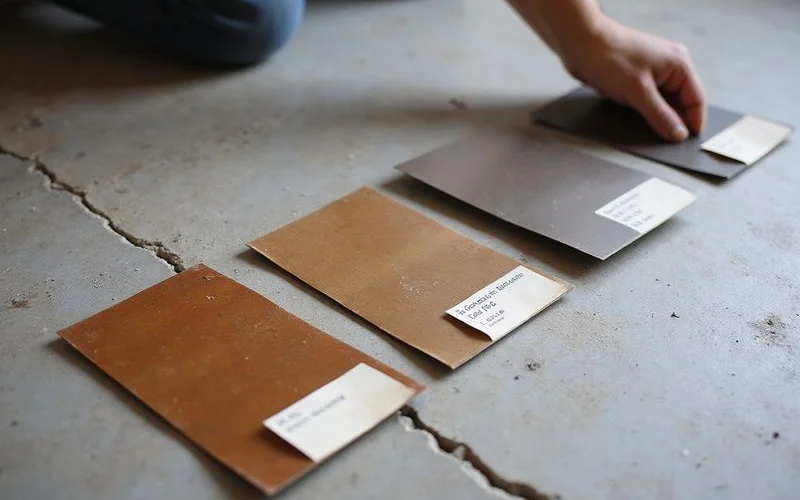 Stain sample boards laid out for a client to review
