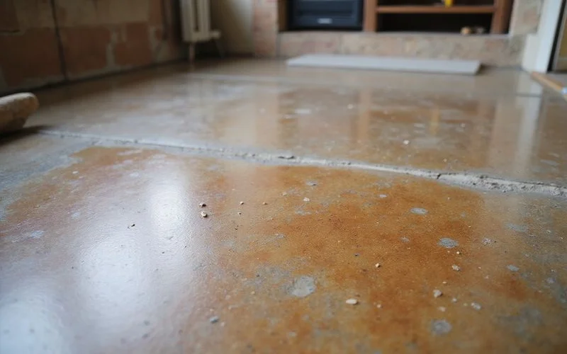 Stained concrete close-up showing natural imperfections and slab character