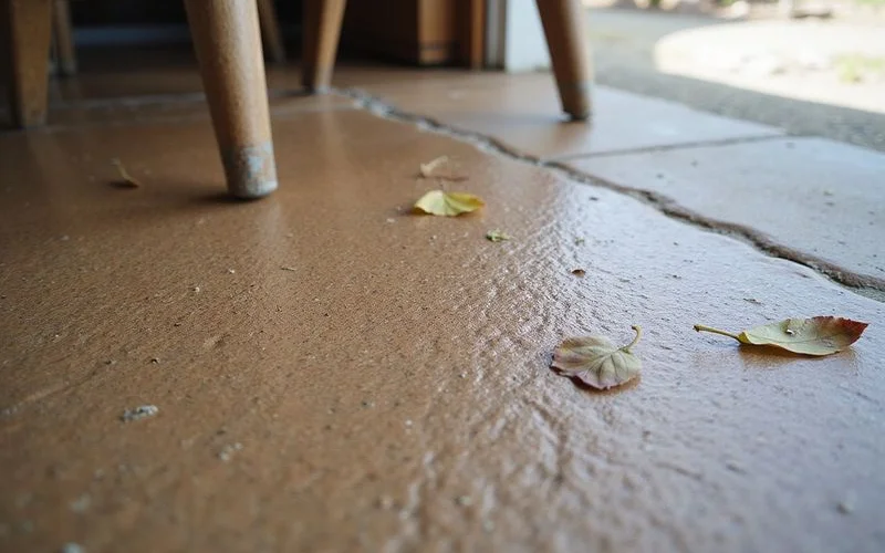 Textured exterior stained concrete surface, close-up