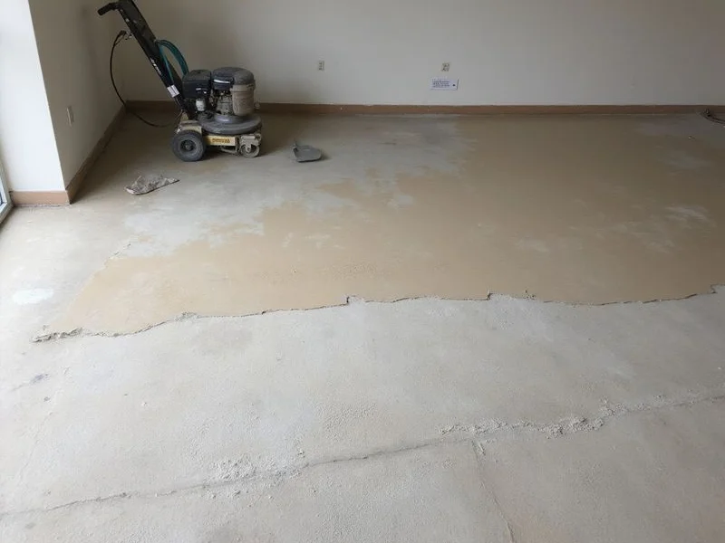 Slab mid-preparation with adhesive residue partially removed