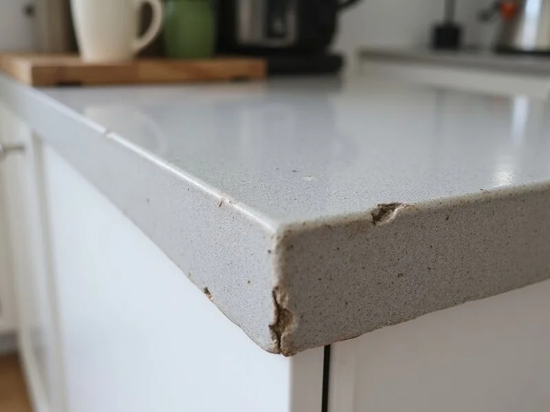 Close-up of a refinished concrete-look countertop surface