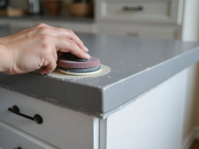 Countertop edge detail being finished by hand