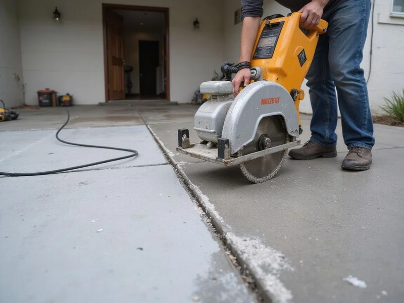 Diamond saw scoring a pattern into an exterior concrete patio