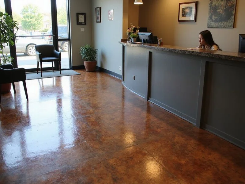 Metallic epoxy floor with copper and bronze swirl movement