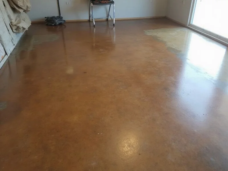 Restored stained concrete floor with renewed colour and even sheen