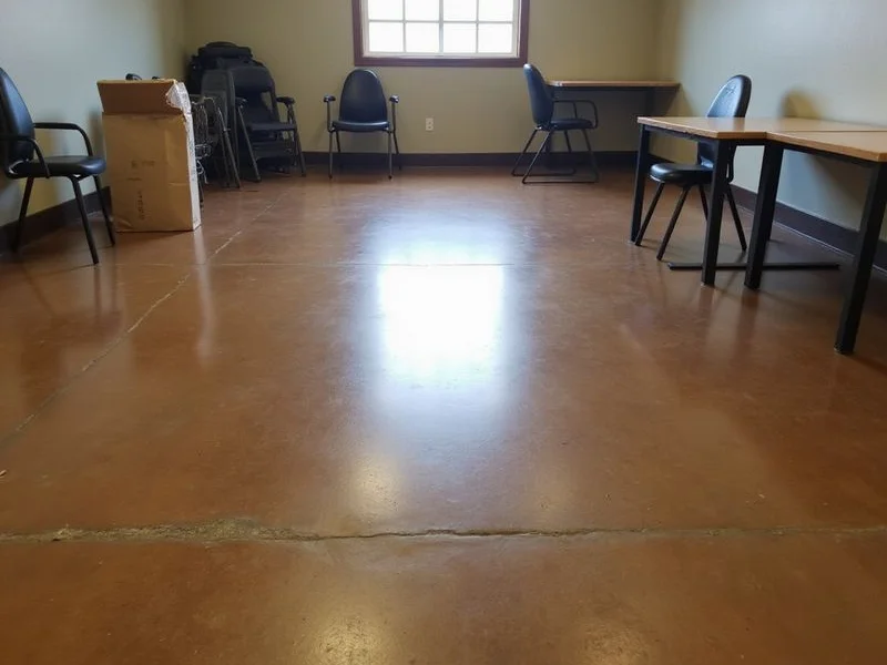 Satin-sealed stained concrete in a small commercial space