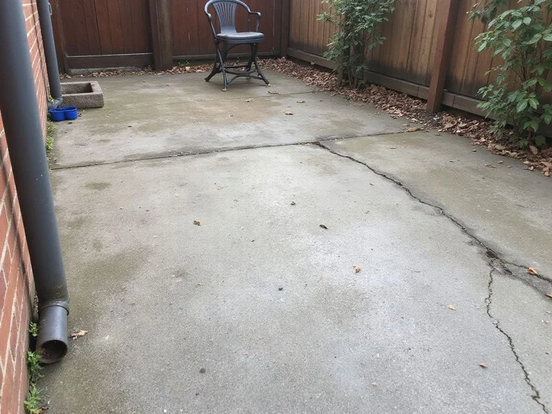 Weathered and stained old patio before resurfacing