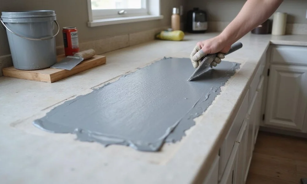 Applying a countertop resurfacing skim coat across an existing counter